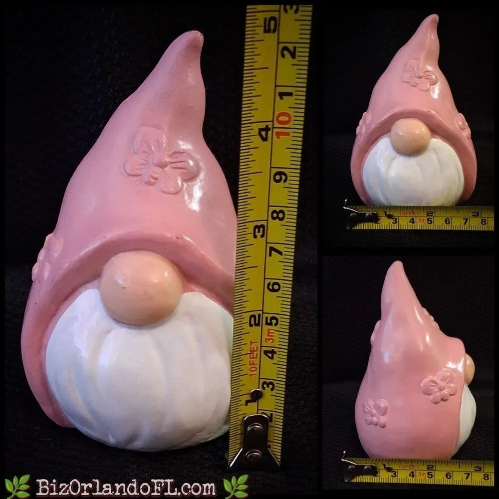 HOME DECOR: Fairly Garden Pink & White Gnome Ceramic Statue Figurine 5” Tall HTF